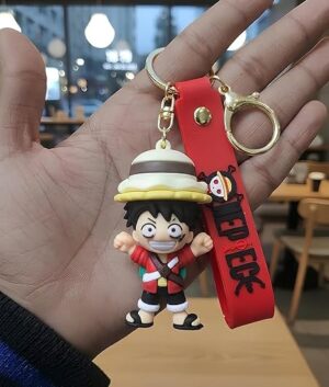 Monkey D. Luffy Anime Keychain – One Piece Inspired Soft Rubber Keyring with Strap