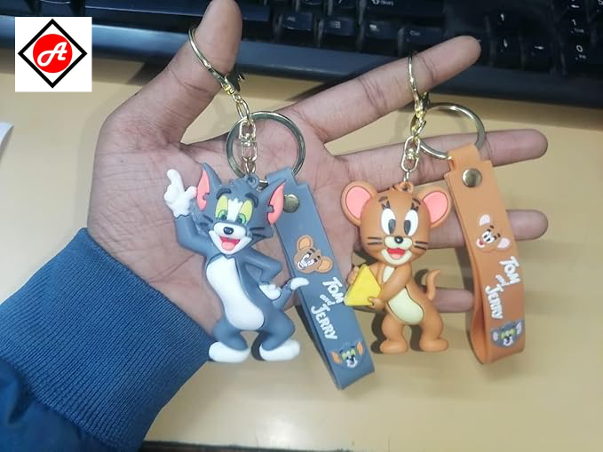 Tom & Jerry Cartoon Keychain Set (2 Pieces) – Rubber Character Key Rings for Bags & Kids - Image 2